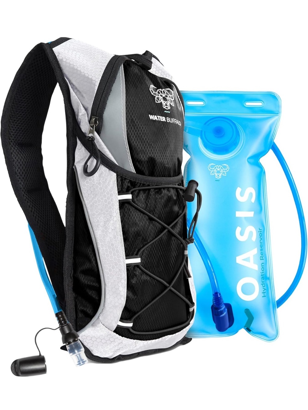 Water Buffalo  Black & White Hydration Backpack with Blue Reservoir Road Runner
